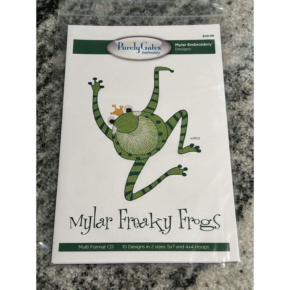 Purely Gates Embroidery Mylar Freaky Frogs 10 Decorative Designs NEW CD
